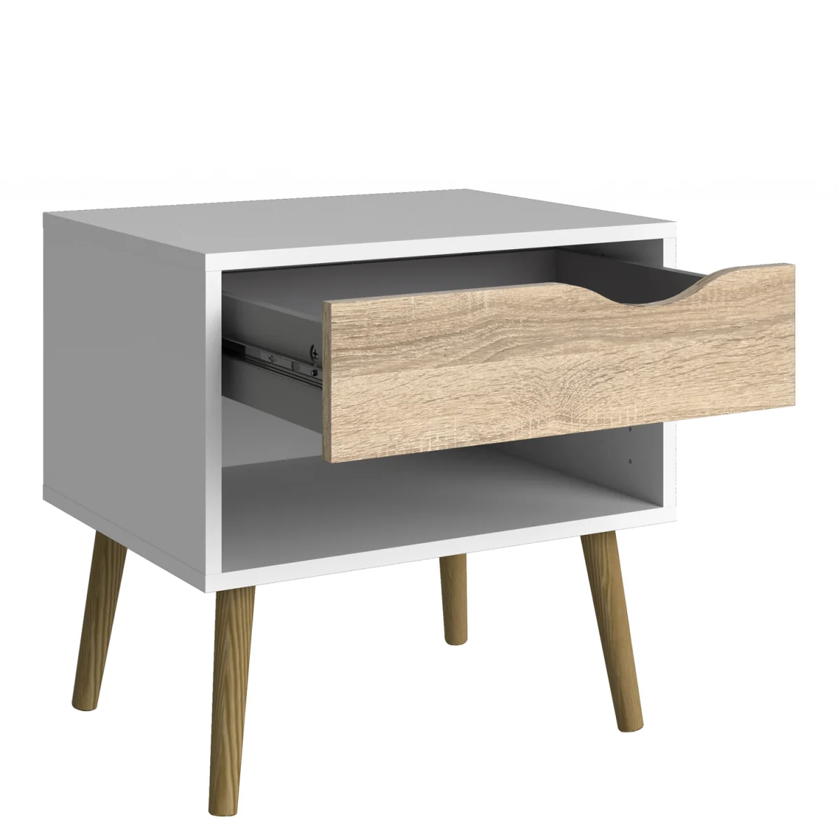 Oslo Bedside 1 Drawer in White and Oak - White & Oak – image 3