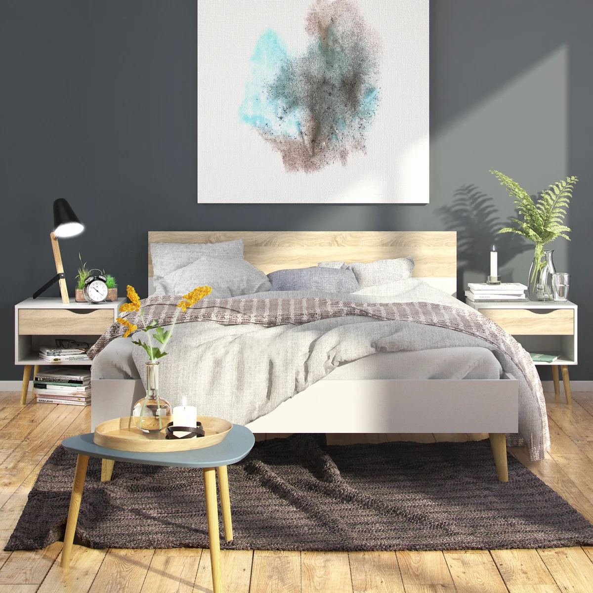 Oslo Bedside 1 Drawer in White and Oak - White & Oak – image 4