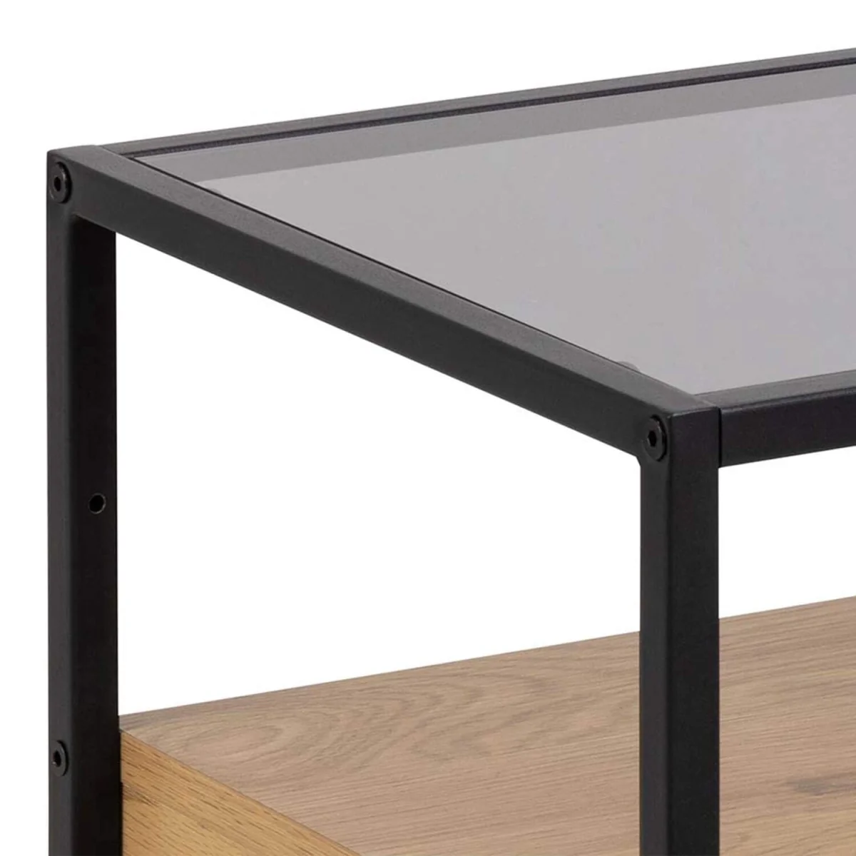 Wrenna Oak-Effect Bedside Table with Tempered Glass Top and Drawer - Neutral – image 3