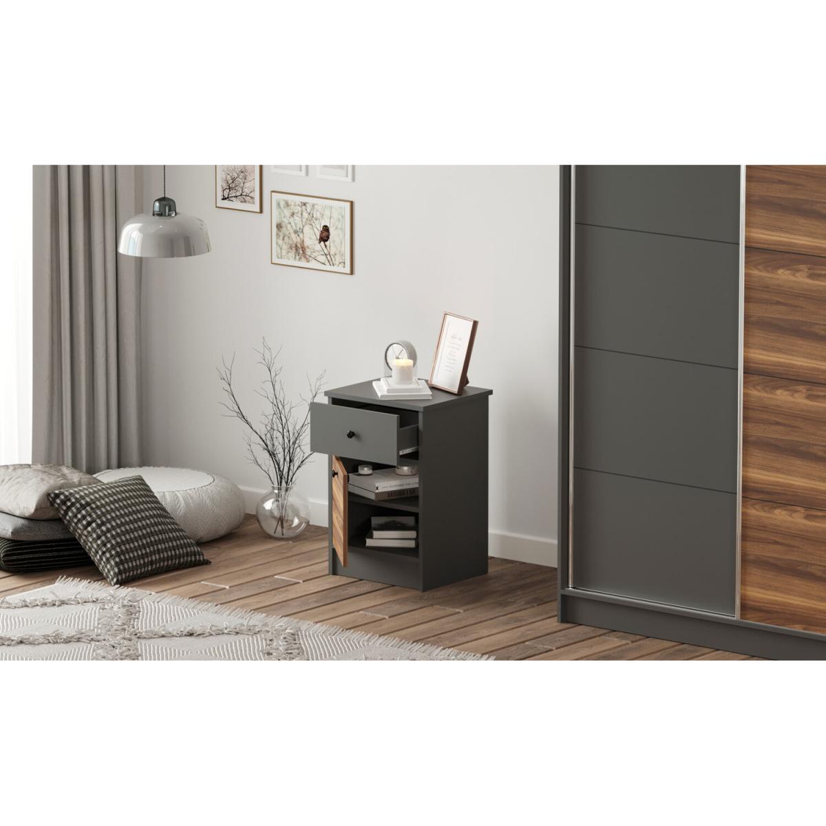 MILANO 1 Door 1 Drawer Bedside Table - Black – image 3