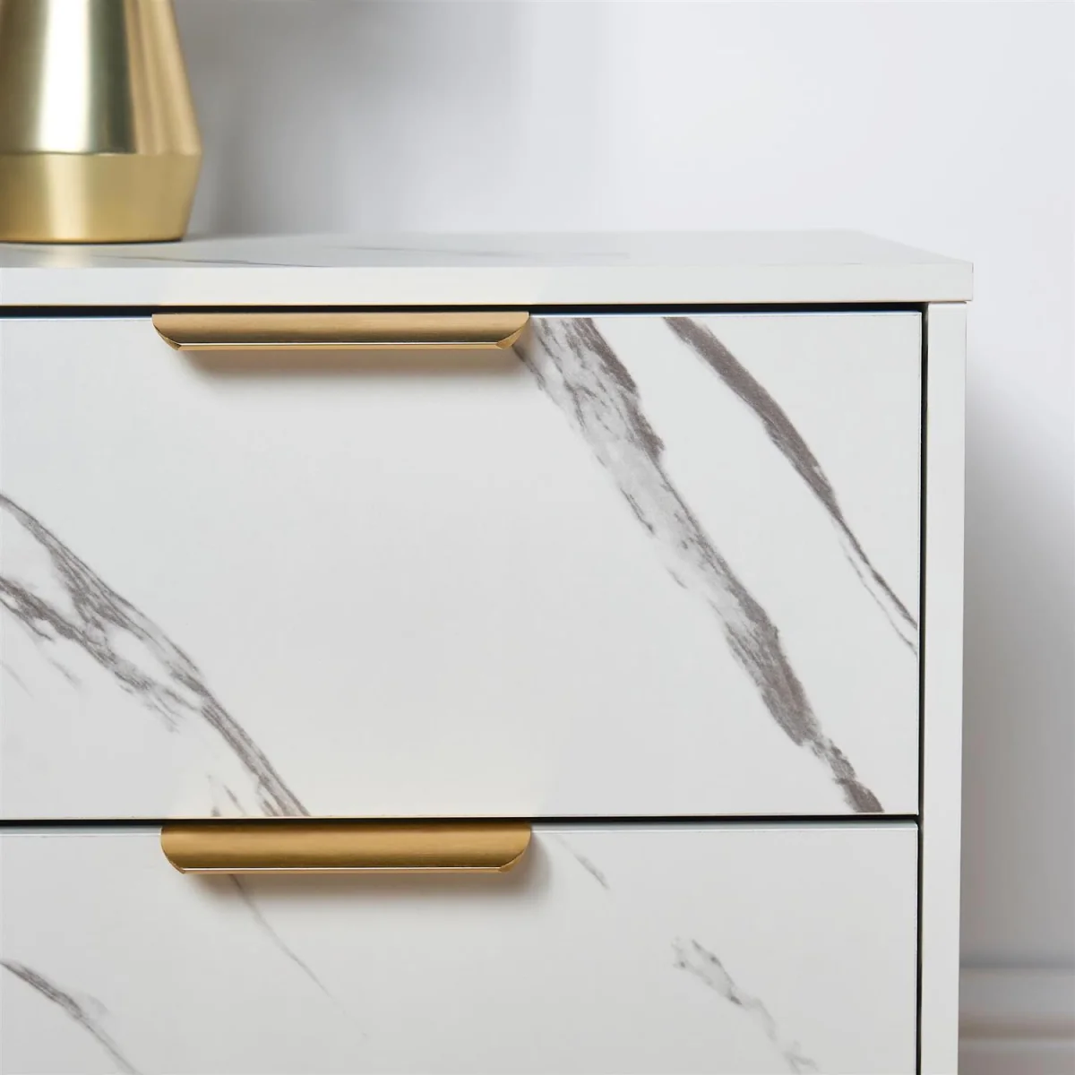 Marble Effect 2 Drawers Bedside Table - White – image 4