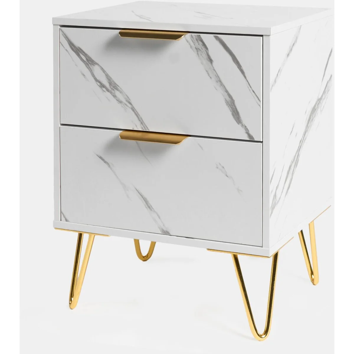 Marble Effect 2 Drawers Bedside Table - White – image 5
