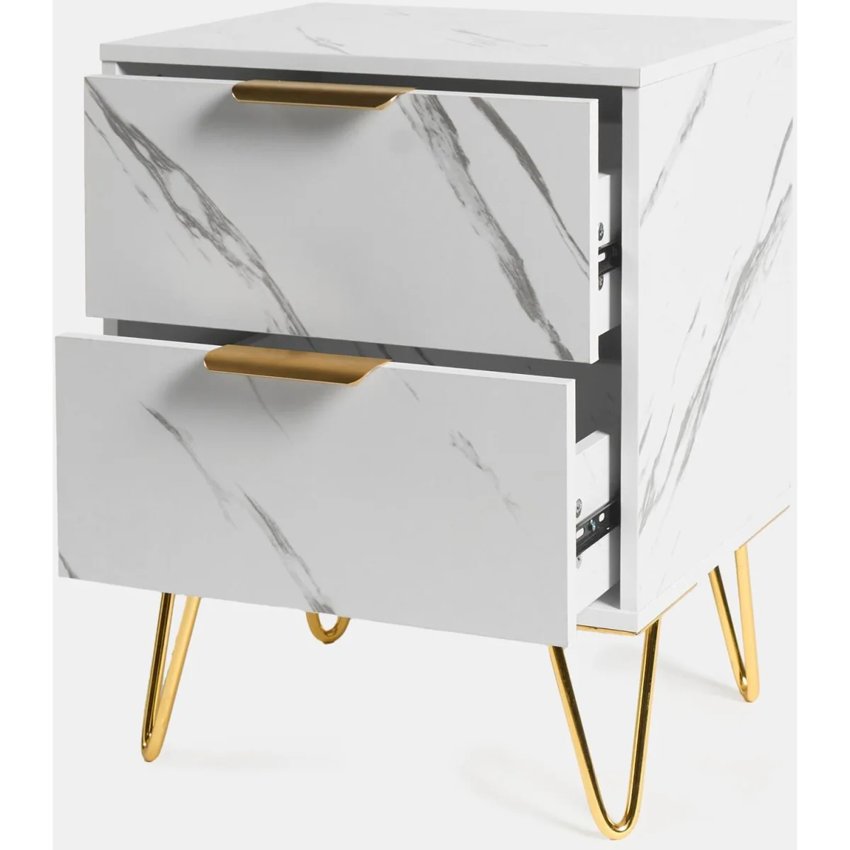 Marble Effect 2 Drawers Bedside Table - White – image 6