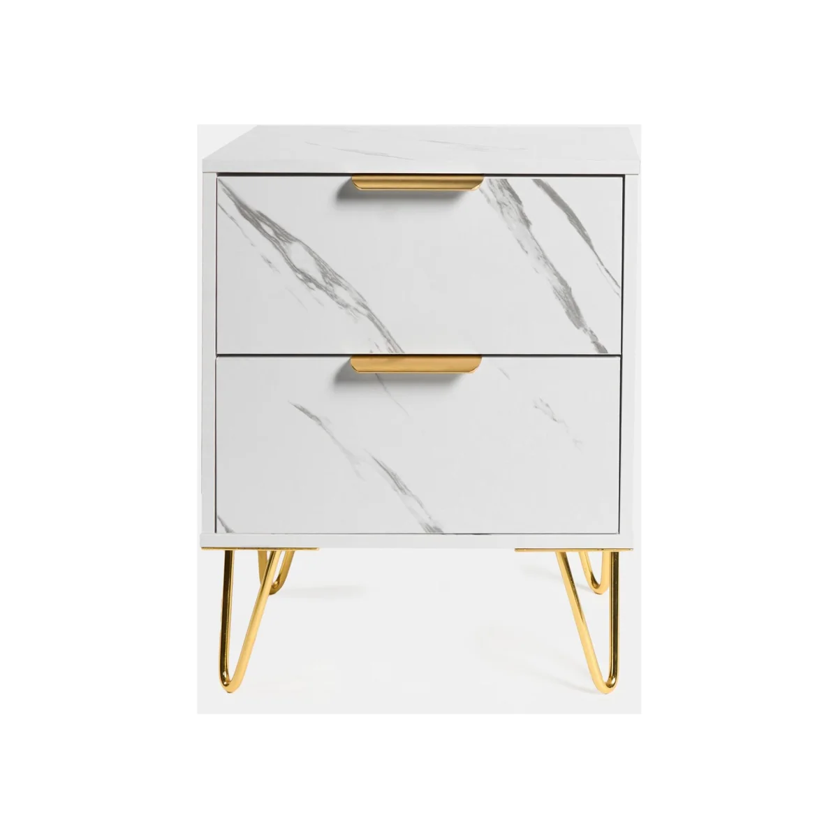 Marble Effect 2 Drawers Bedside Table - White – image 1