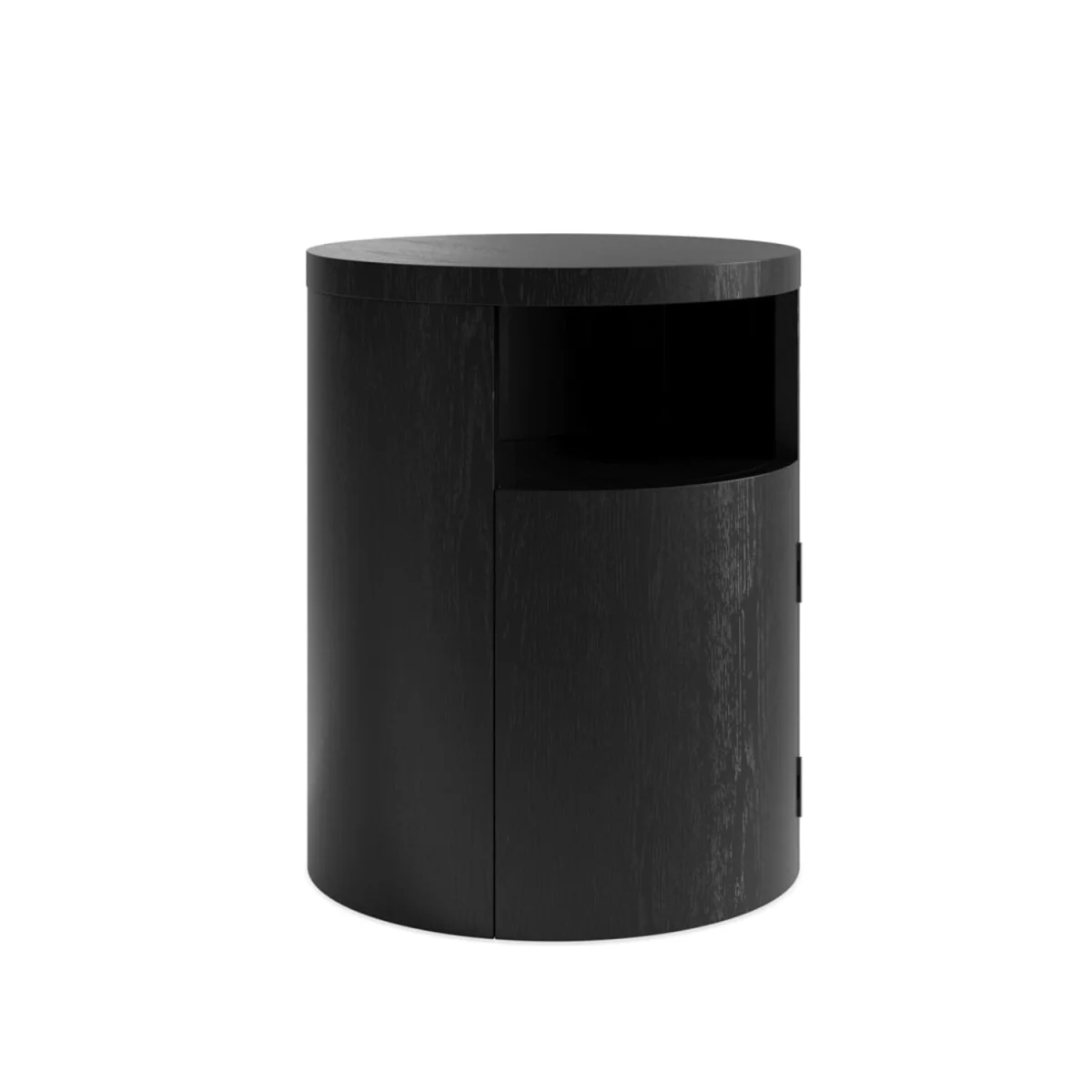 Yori Round Bedside Cabinet Matt 1 Door and Open Shelf - Black – image 3