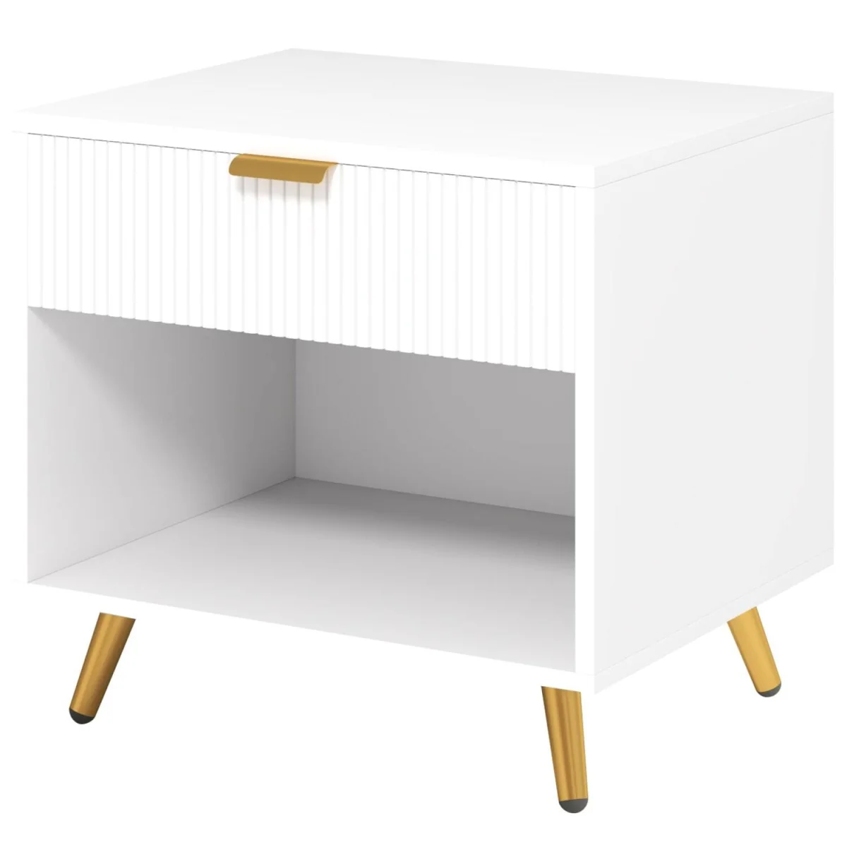 Sedora Vela White and Gold-Tone Bedside Table with Ribbed Drawer – image 3