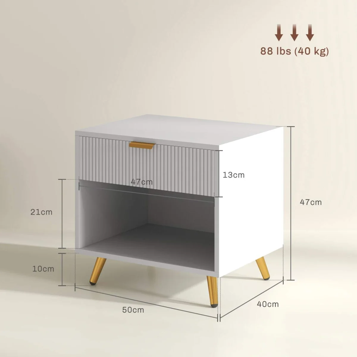 Sedora Vela White and Gold-Tone Bedside Table with Ribbed Drawer – image 4
