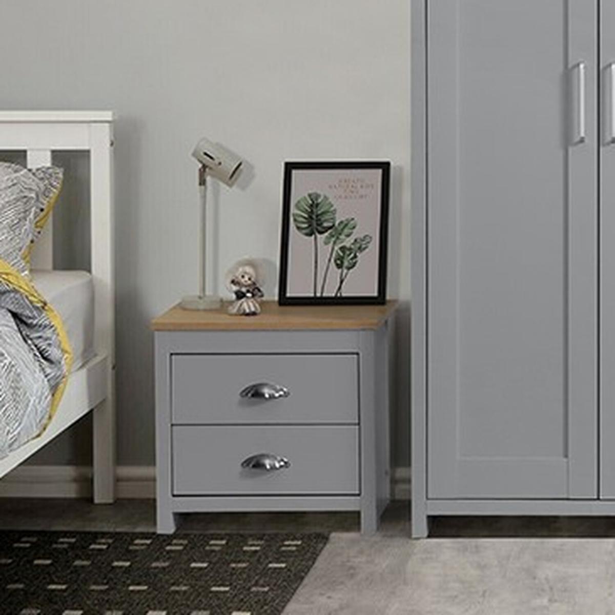 Bedside Table in Grey or White With Caramel Bar - White – image 3