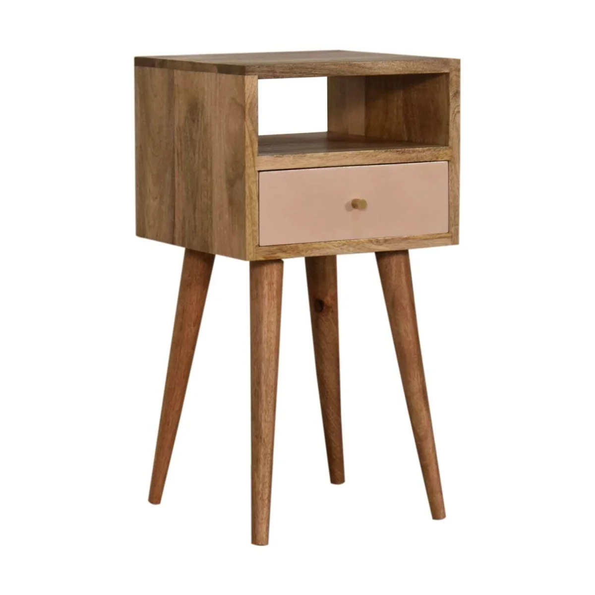 Sainte Marie Mini Bedside Table with Blush Drawer and Open Shelf - Brown – image 3