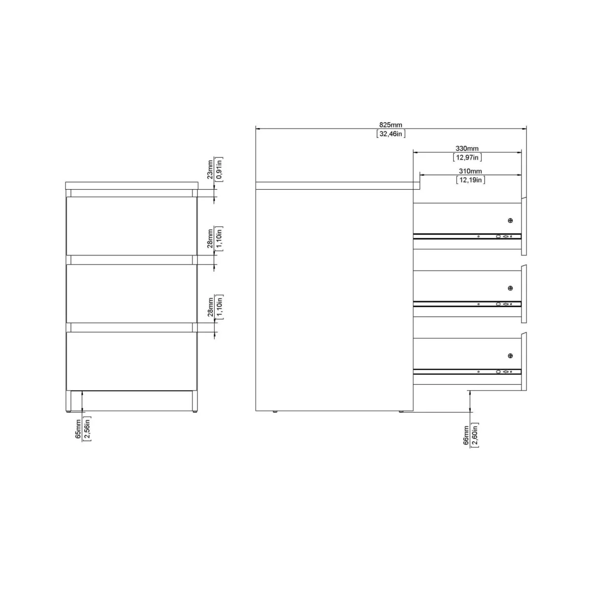 Budapest White Gloss 3-Drawer Bedside Table - White – image 7