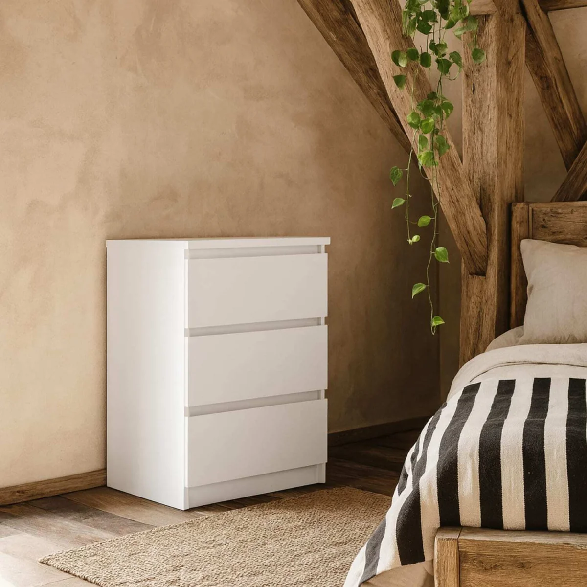 Budapest White Gloss 3-Drawer Bedside Table - White – image 1