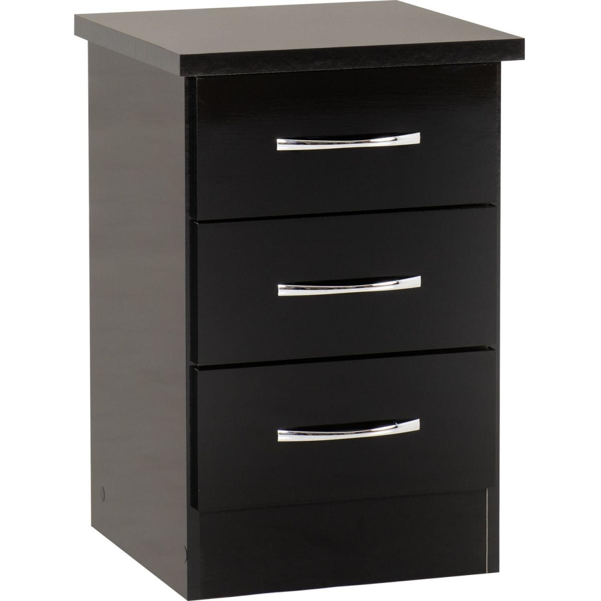 Nevada 3 Drawer Bedside - Black Gloss – image 2