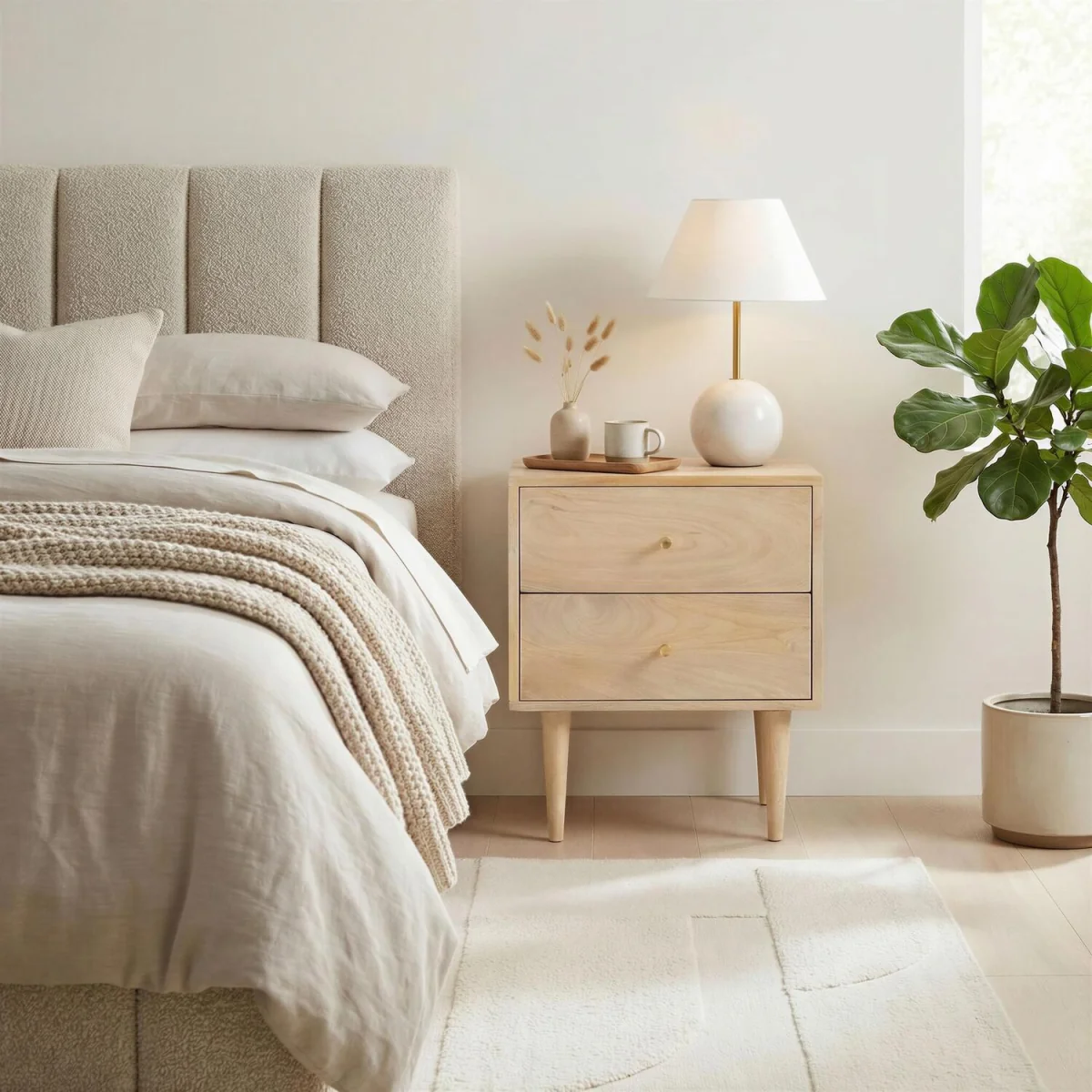Everest 2 Drawer White Oak Wood Bedside Table - White Oak – image 1
