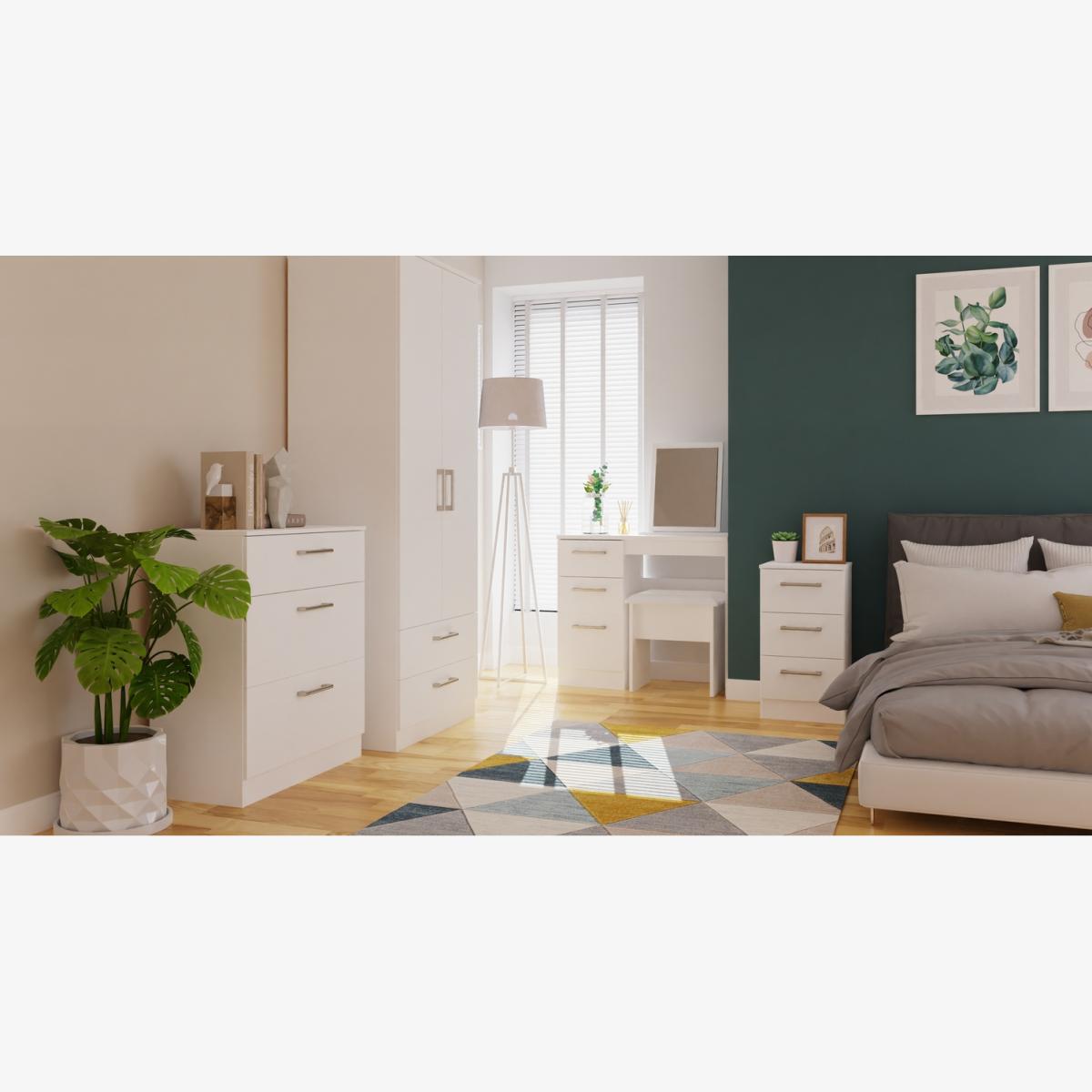 Devon Ready Assembled 3 Drawer Bedside Cabinet - White Matt