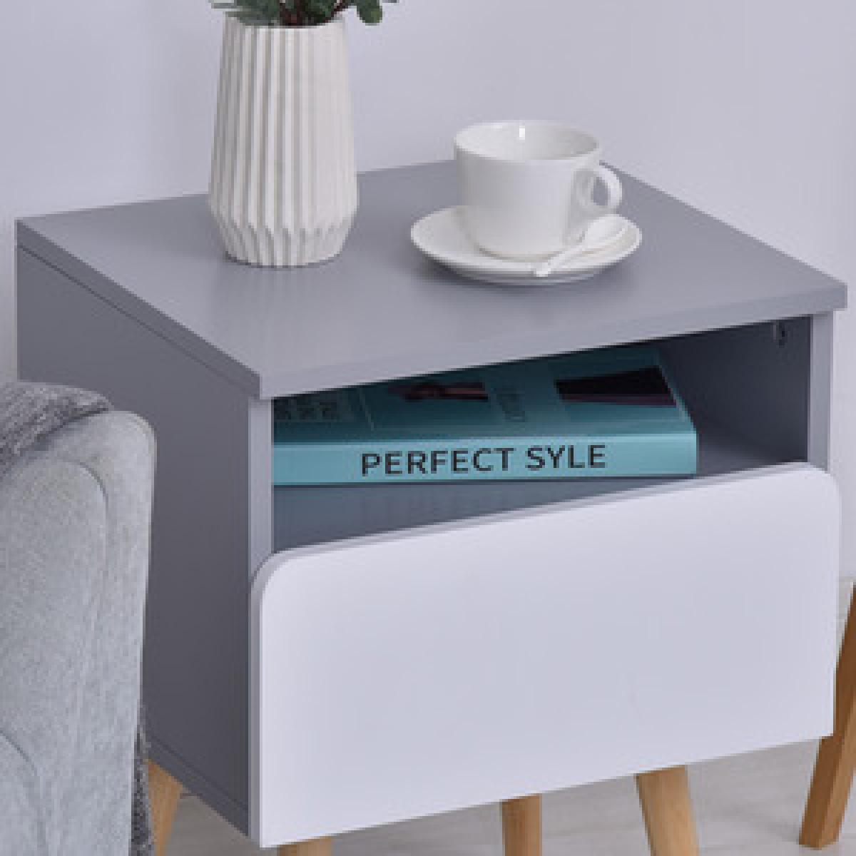Clean Cut Bedside Table - White, Grey – image 7