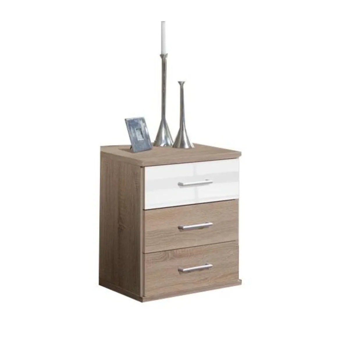 Gamma Oak and White 3 Drawer Bedside Cabinet - Oak – image 2