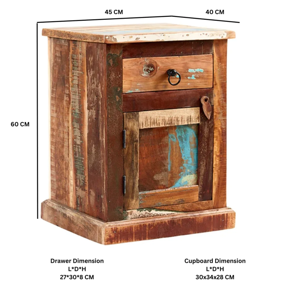 Seattle Reclaimed Wood Bedside Table 1 Drawer 1 Door Rustic Coastal - Brown – image 3