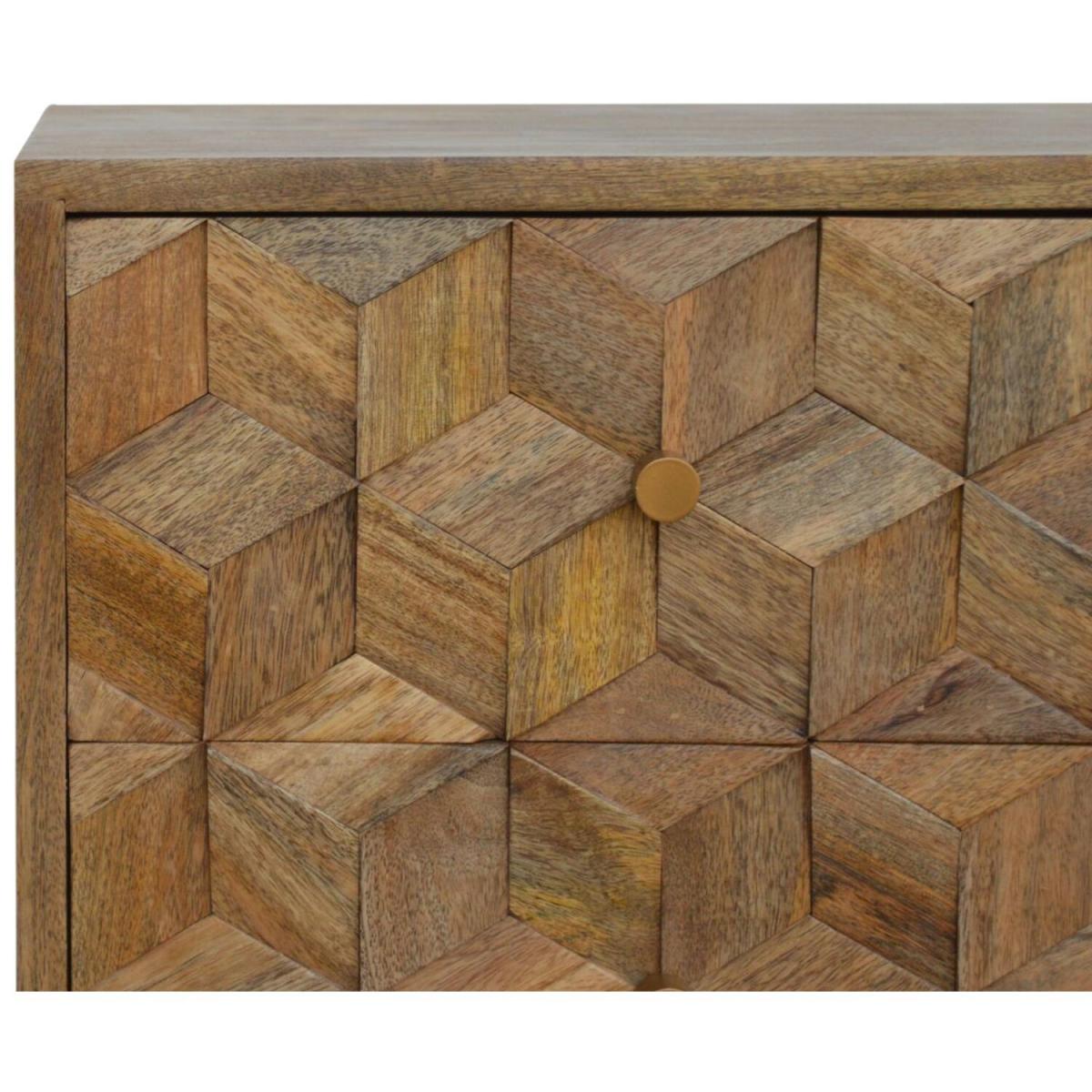 Cube Carved Mango Wood Bedside Table with 2 Drawers - Brown – image 5