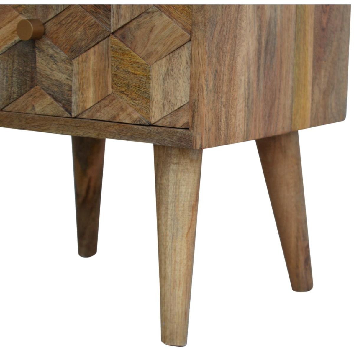 Cube Carved Mango Wood Bedside Table with 2 Drawers - Brown – image 6