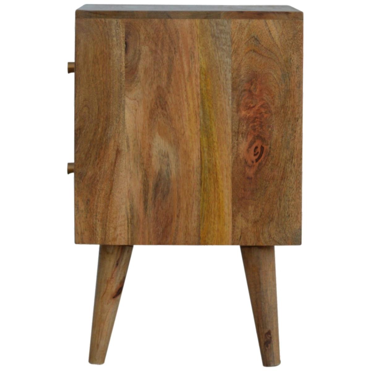 Cube Carved Mango Wood Bedside Table with 2 Drawers - Brown – image 7