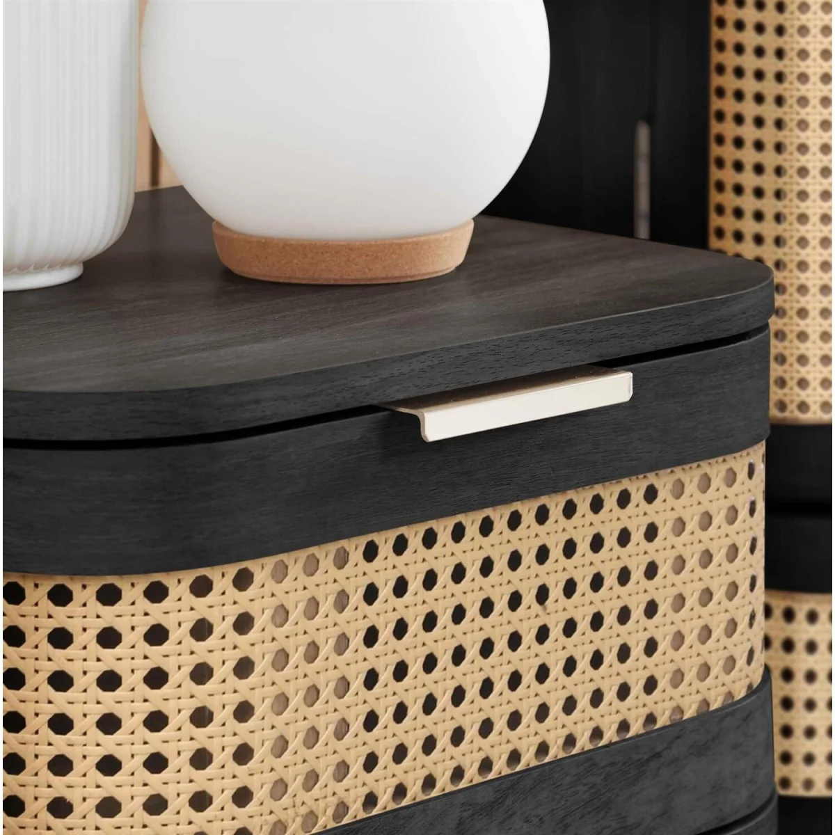Pair of Rattan Bedside Cabinet 1 Drawer Black Sark Side Table - Black – image 2