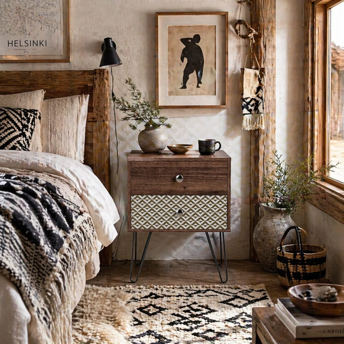 Lofake Scandinavian Brown 2 Drawer Nightstand – image 2