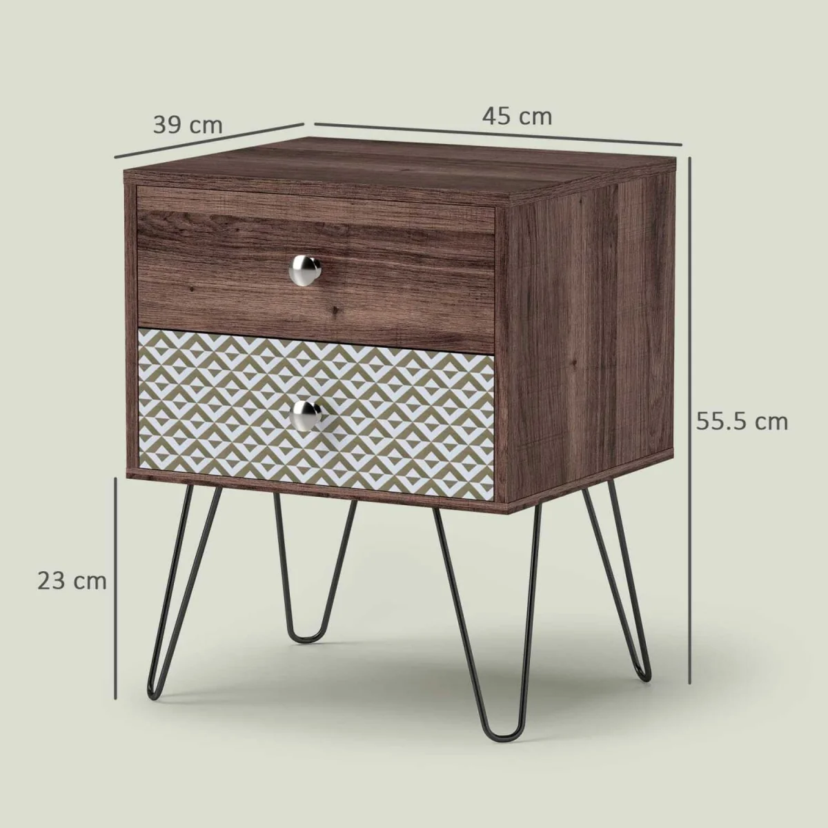 Lofake Scandinavian Brown 2 Drawer Nightstand – image 3