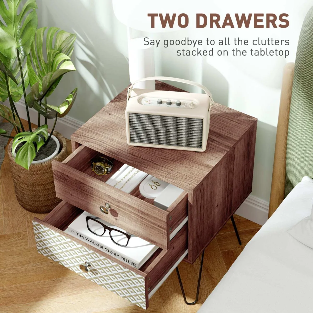 Lofake Scandinavian Brown 2 Drawer Nightstand – image 5