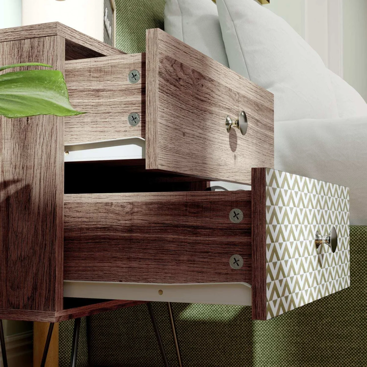 Lofake Scandinavian Brown 2 Drawer Nightstand – image 7
