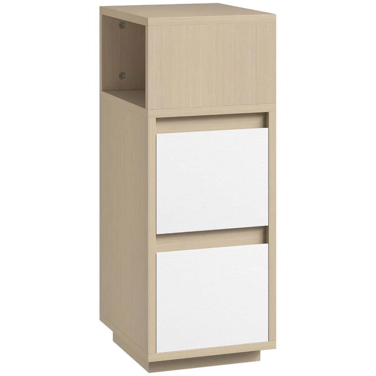Noyo Natural Wood Finish Slim Bedside Table with 2 Drawers and Open Shelf – image 2