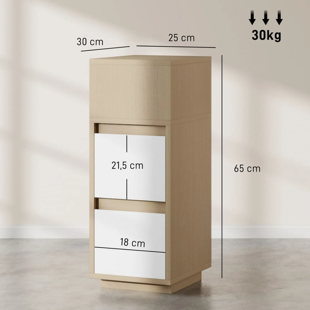 Noyo Natural Wood Finish Slim Bedside Table with 2 Drawers and Open Shelf – image 3