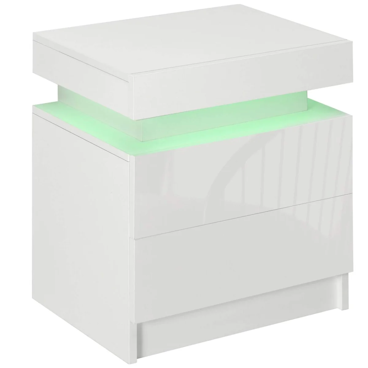 Rema High Gloss White Bedside Table with LED Lighting and 2 Drawers – image 6