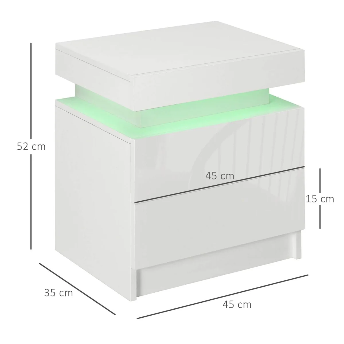 Rema High Gloss White Bedside Table with LED Lighting and 2 Drawers – image 8