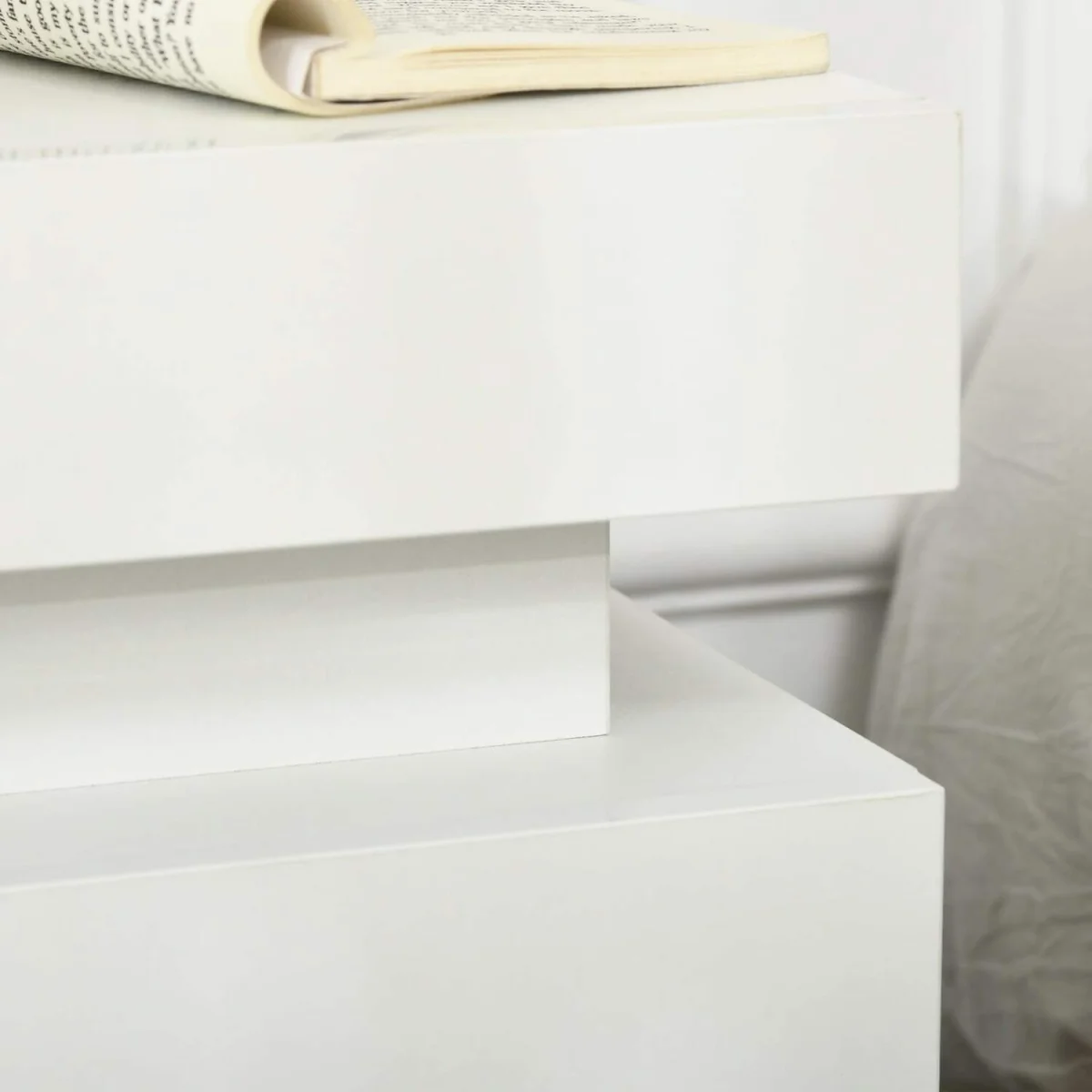 Rema High Gloss White Bedside Table with LED Lighting and 2 Drawers – image 10