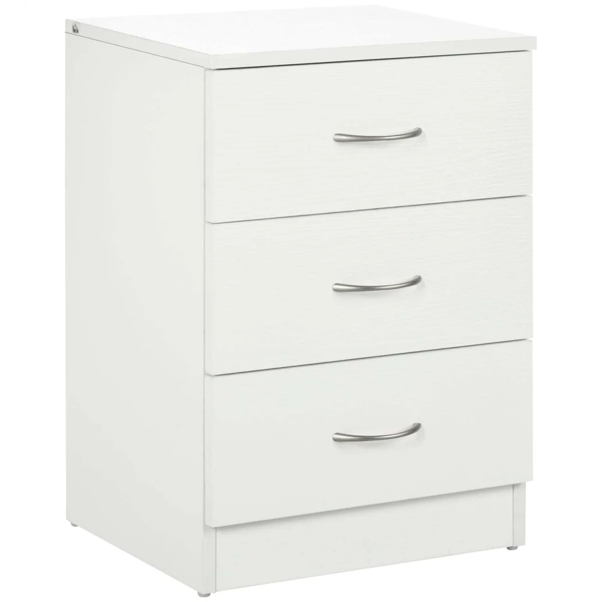 Yotose White Wood 3-Drawer Bedside Table with Silver Metal Handles – image 2
