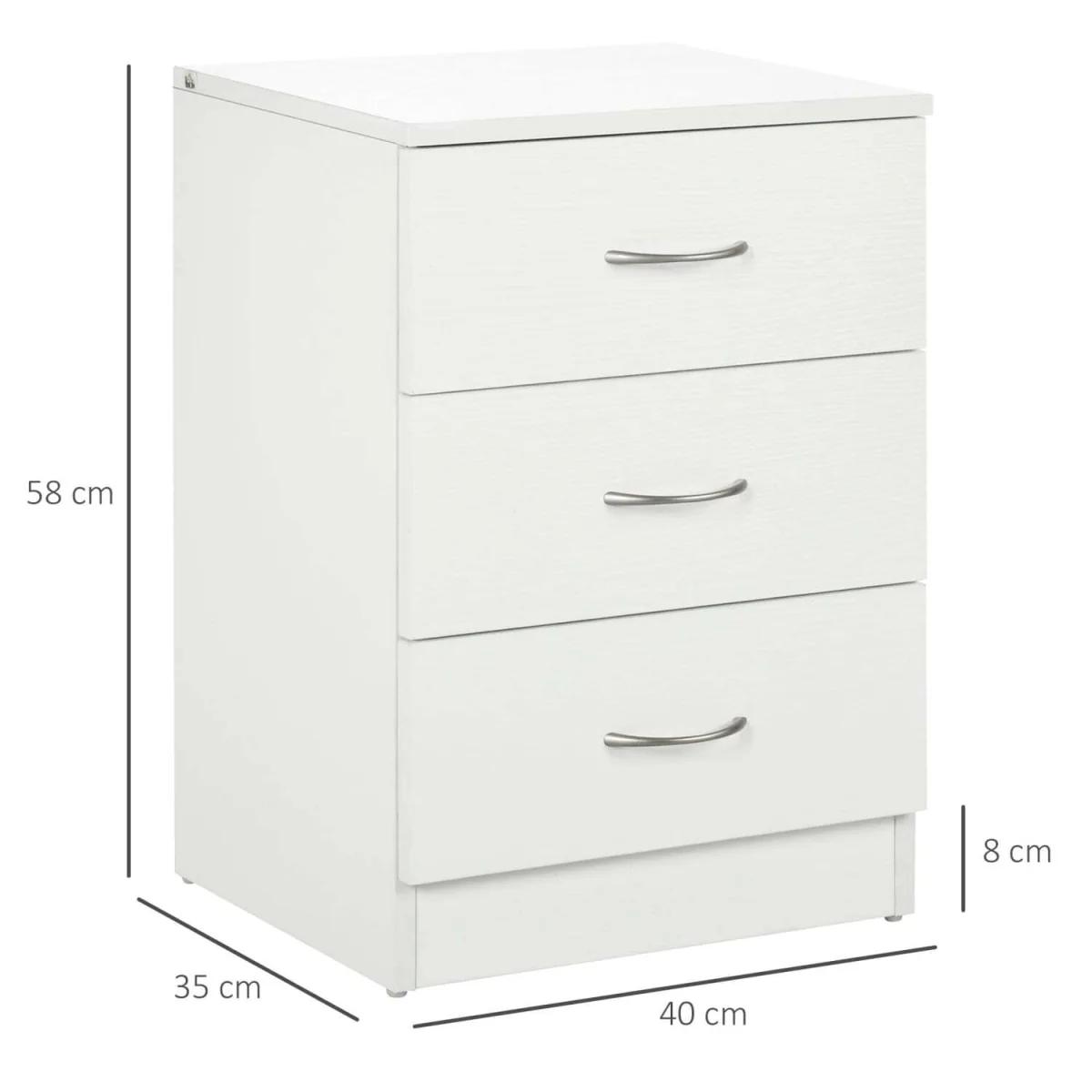Yotose White Wood 3-Drawer Bedside Table with Silver Metal Handles – image 4