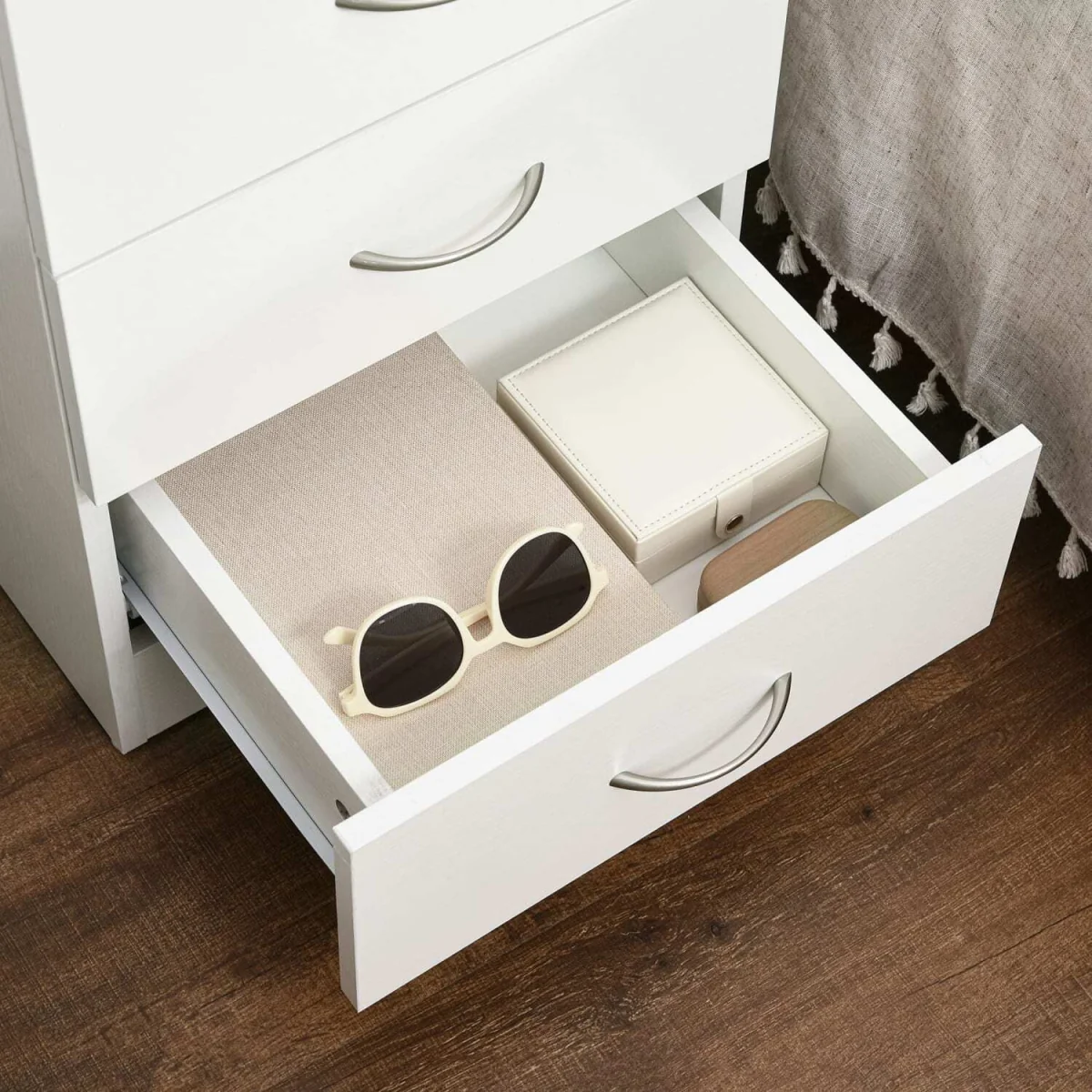 Yotose White Wood 3-Drawer Bedside Table with Silver Metal Handles – image 10