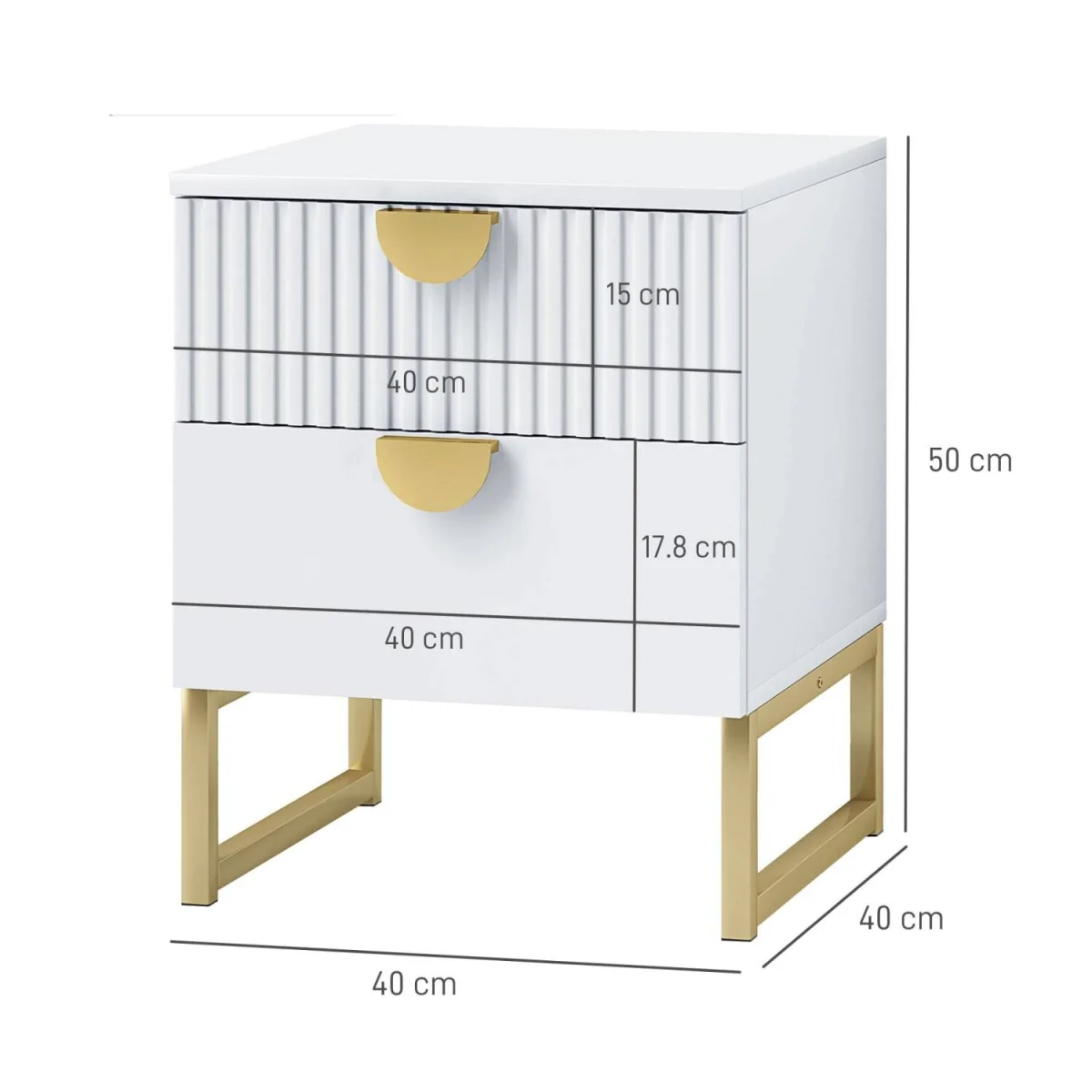 Coelta Loni White and Gold 2-Drawer Bedside Table Ribbed Front – image 4