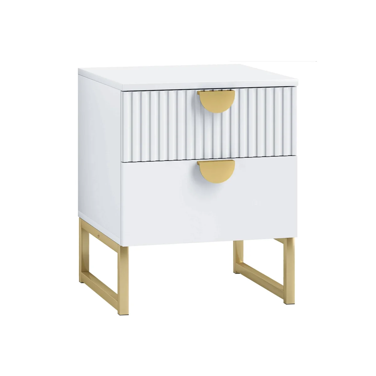 Coelta Loni White and Gold 2-Drawer Bedside Table Ribbed Front – image 1