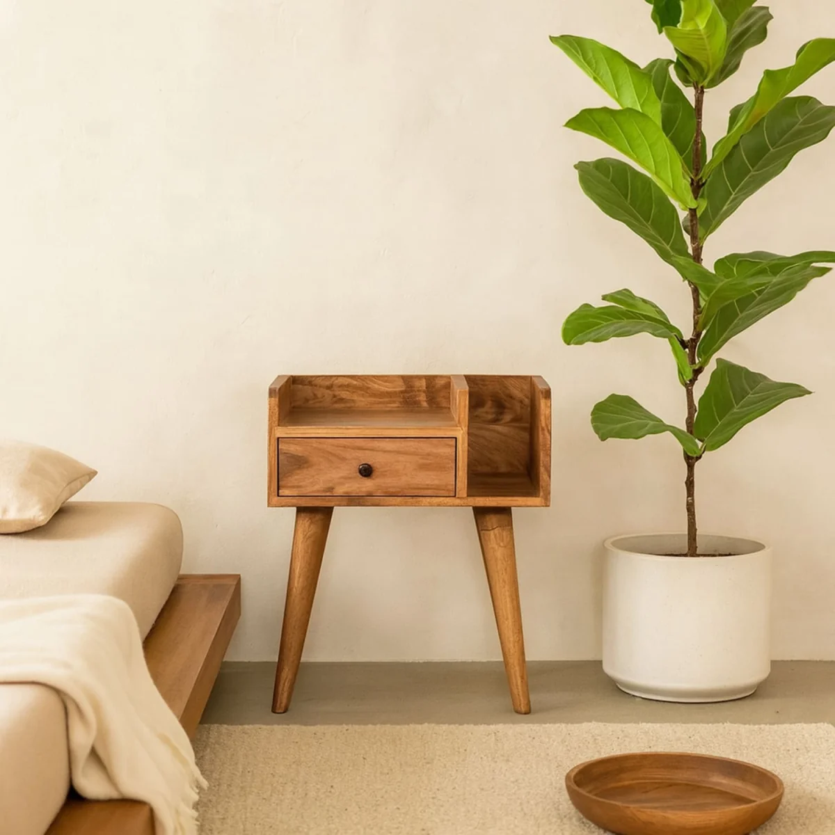 Giverny Mango Wood Bedside Table with Drawer and Open Shelf - Brown – image 1