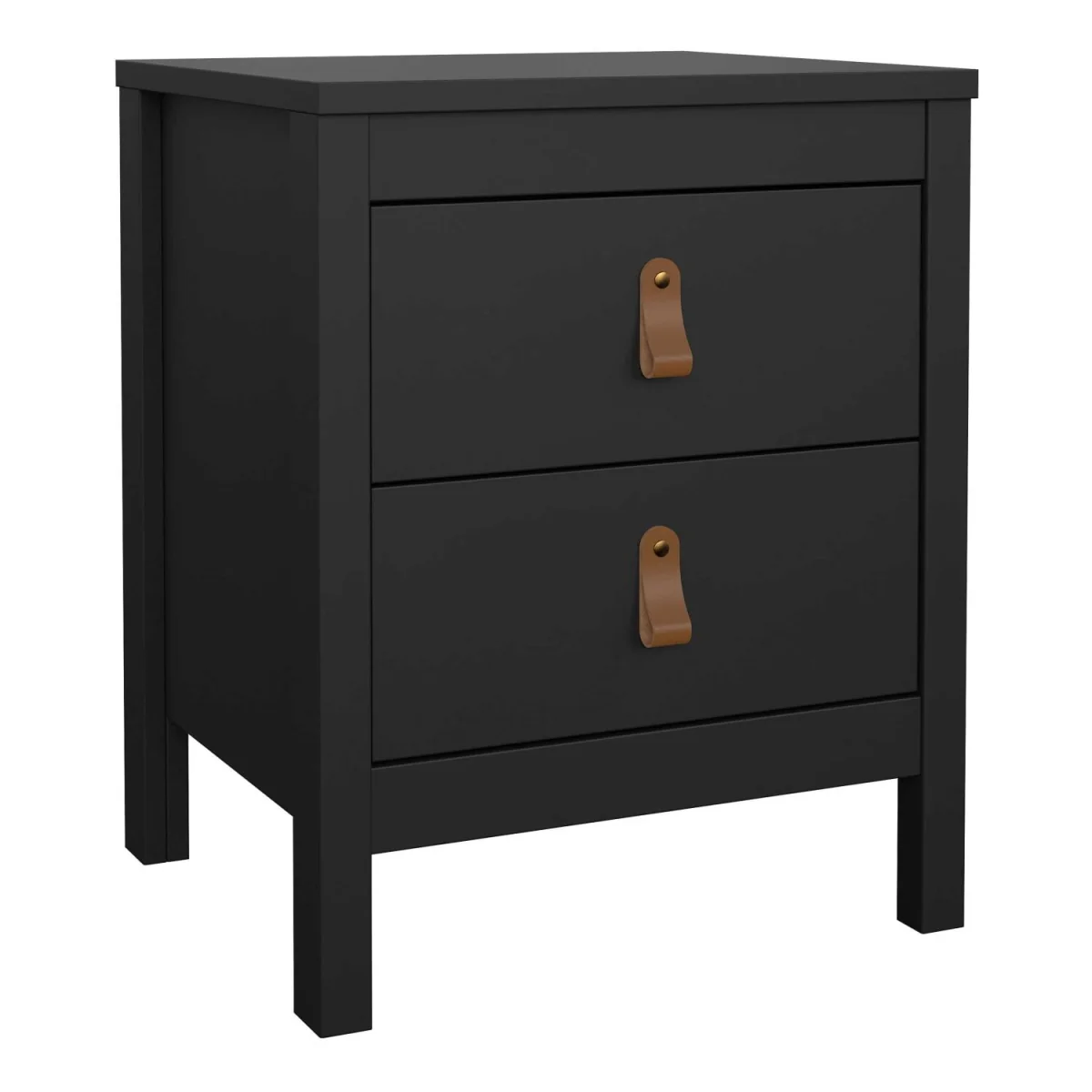 Wildberry Matt Bedside Table 2 Drawers Leather Handles - Black – image 3