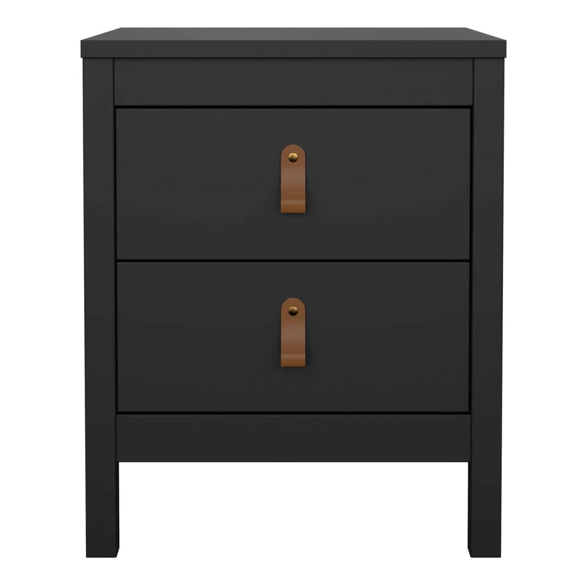 Wildberry Matt Bedside Table 2 Drawers Leather Handles - Black – image 4