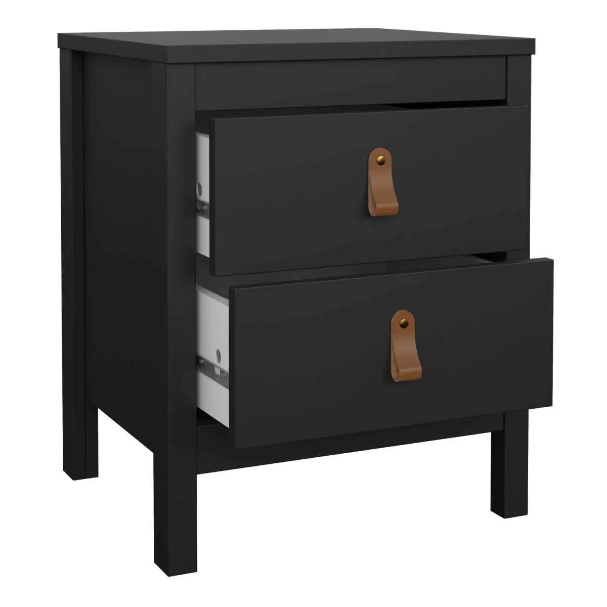 Wildberry Matt Bedside Table 2 Drawers Leather Handles - Black – image 6