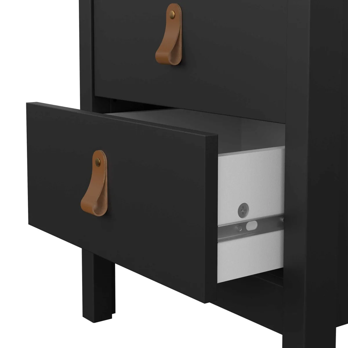 Wildberry Matt Bedside Table 2 Drawers Leather Handles - Black – image 7