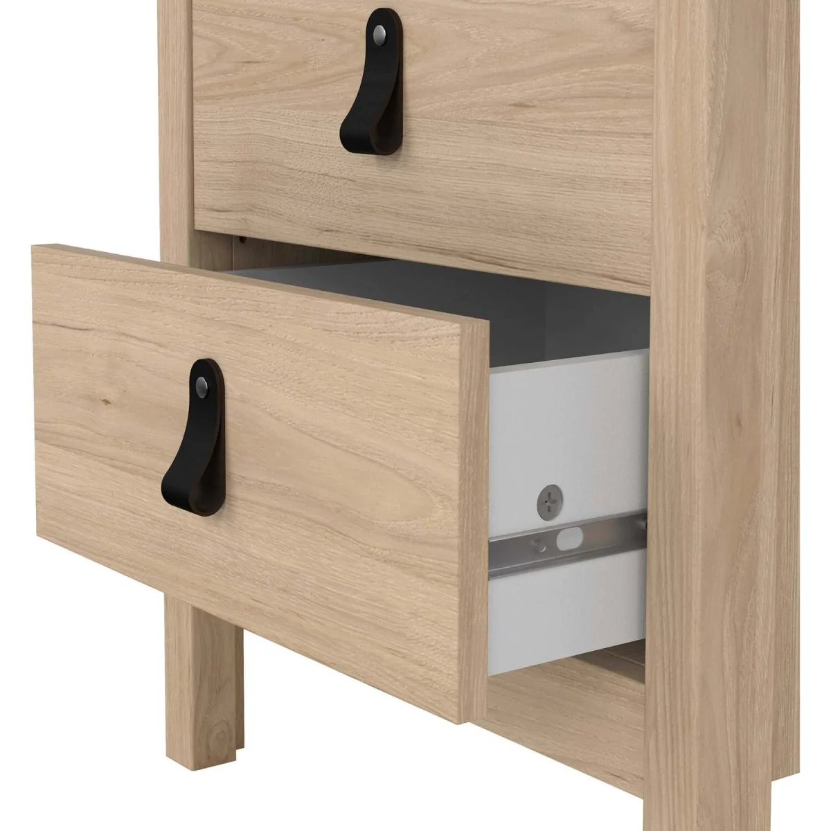 Wildberry Natural Oak Bedside Table, 2 Drawers, Leather Strap Handles - Brown – image 2