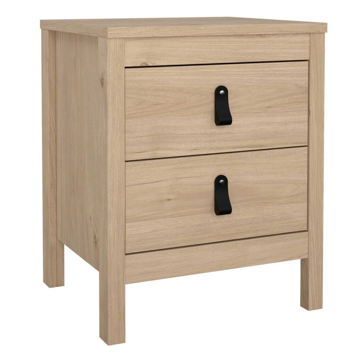 Wildberry Natural Oak Bedside Table, 2 Drawers, Leather Strap Handles - Brown – image 3