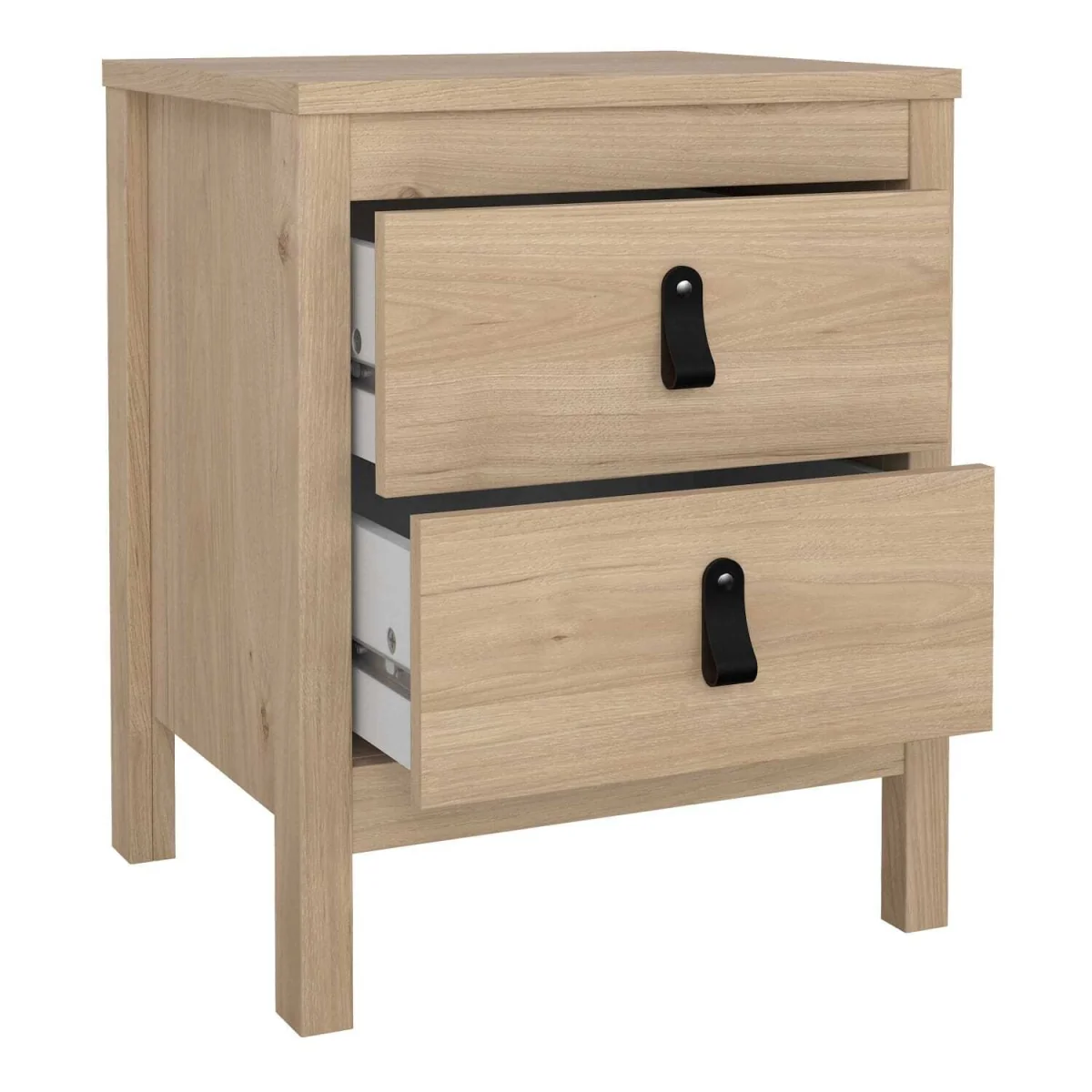 Wildberry Natural Oak Bedside Table, 2 Drawers, Leather Strap Handles - Brown – image 4