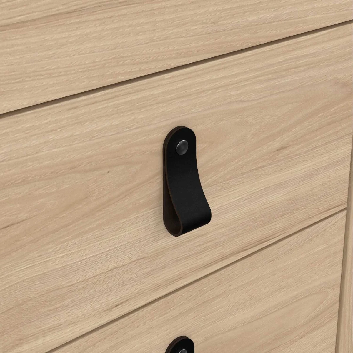 Wildberry Natural Oak Bedside Table, 2 Drawers, Leather Strap Handles - Brown – image 5