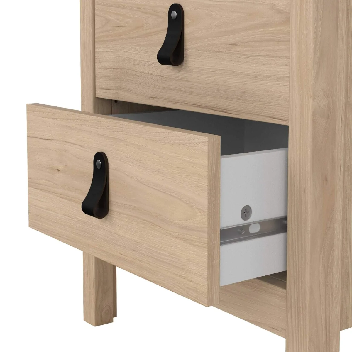 Wildberry Natural Oak Bedside Table, 2 Drawers, Leather Strap Handles - Brown – image 6