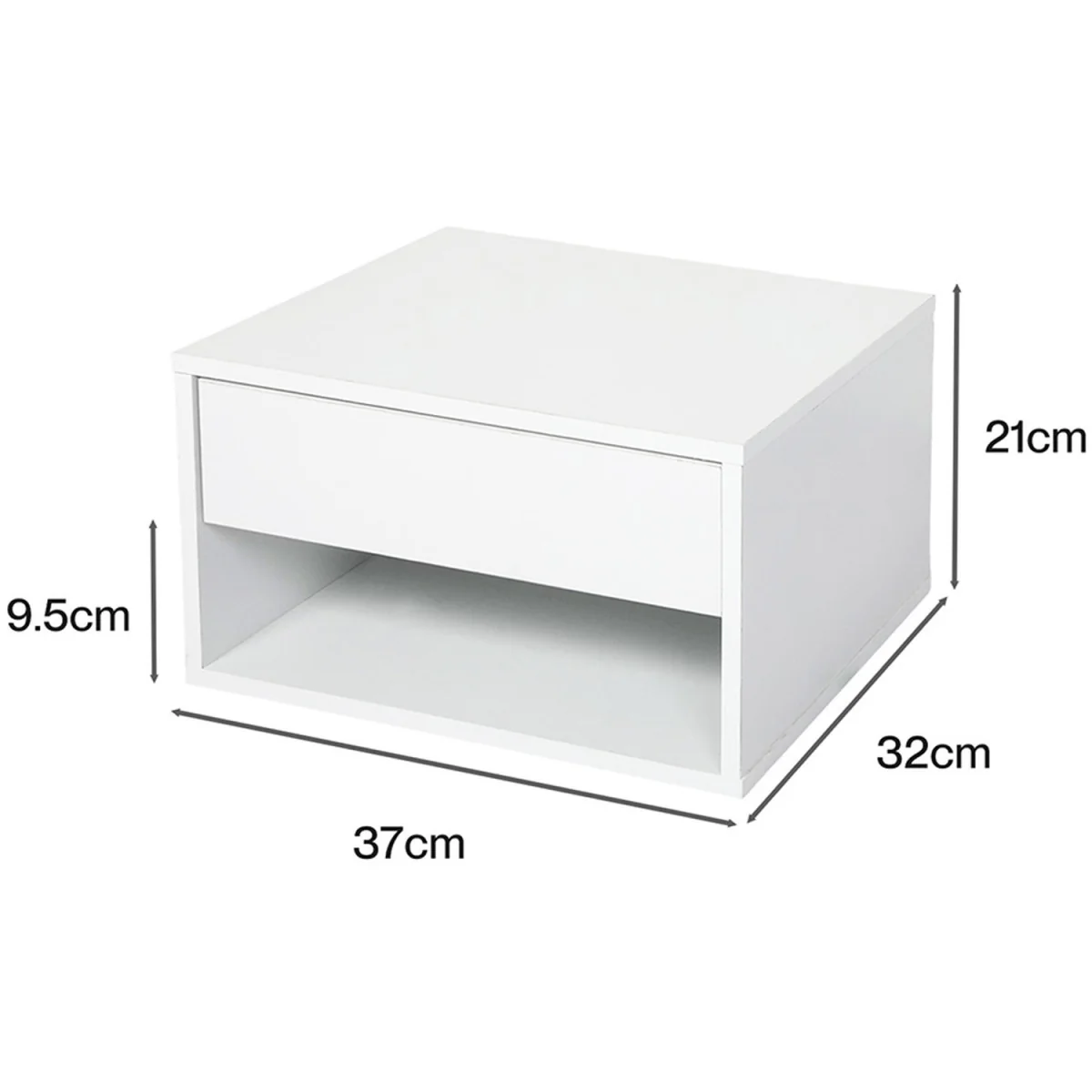 Bedside Table Floating Set of 2 Wall Mounted Drawer Open Shelf White - White – image 2
